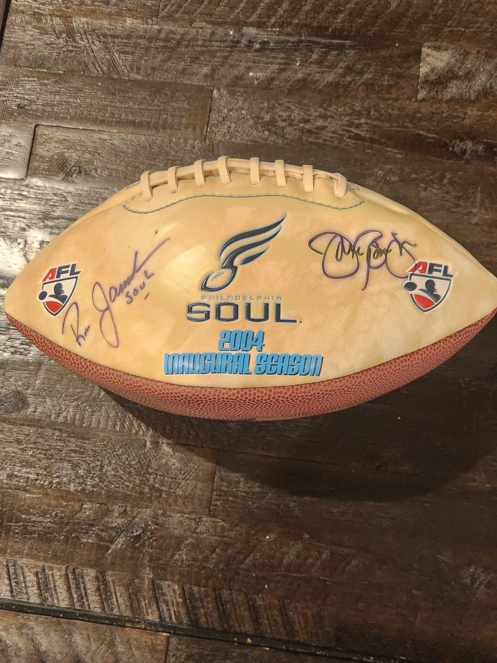 Philadelphia Soul 2004 Inaugural Season Autographed Football -Jaws/ Jon Bon Jovi